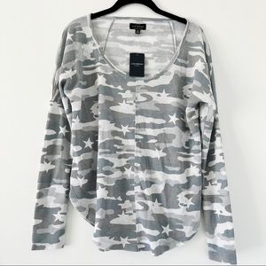 NWT Lucky Brand Star / Camo Waffle Knit Thermal Long Sleeve Top